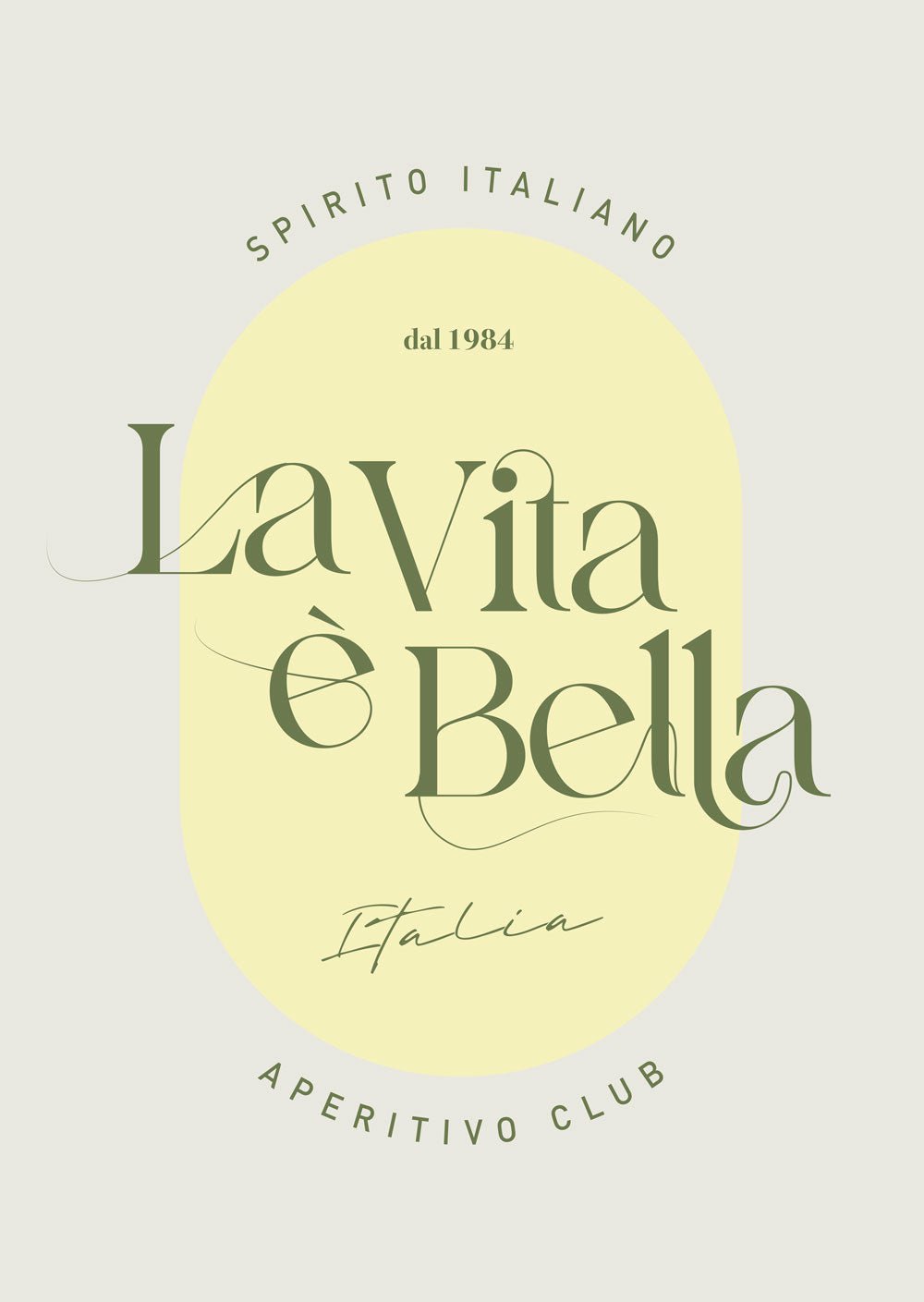 Affiche italie typographie La vita è bella sur fond jaune avec texte