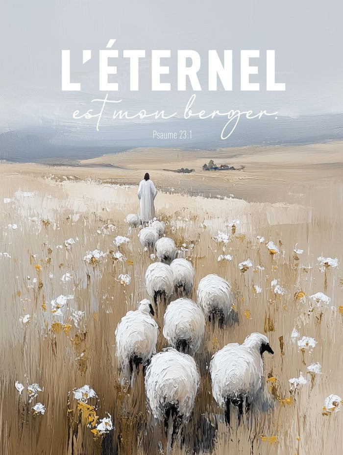 Poster foi et religion de jésus suivi de ses moutons dans un format 30x40 cm