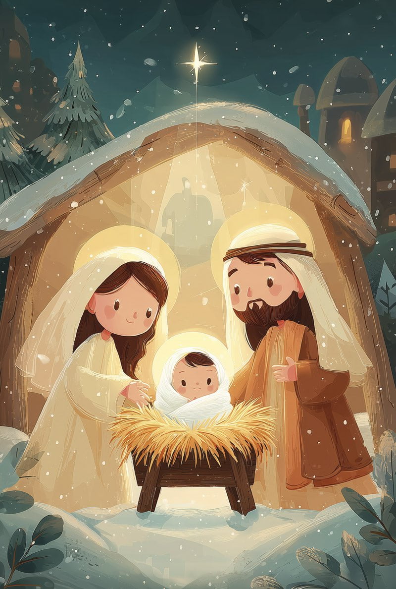 Format 40x60 cm du poster noel enfant de la nativité chrétienne