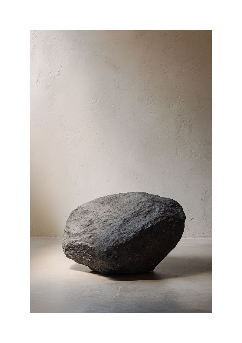 Affiche photographie contemporaine d'un rocher isolé sur fond de mur texturé