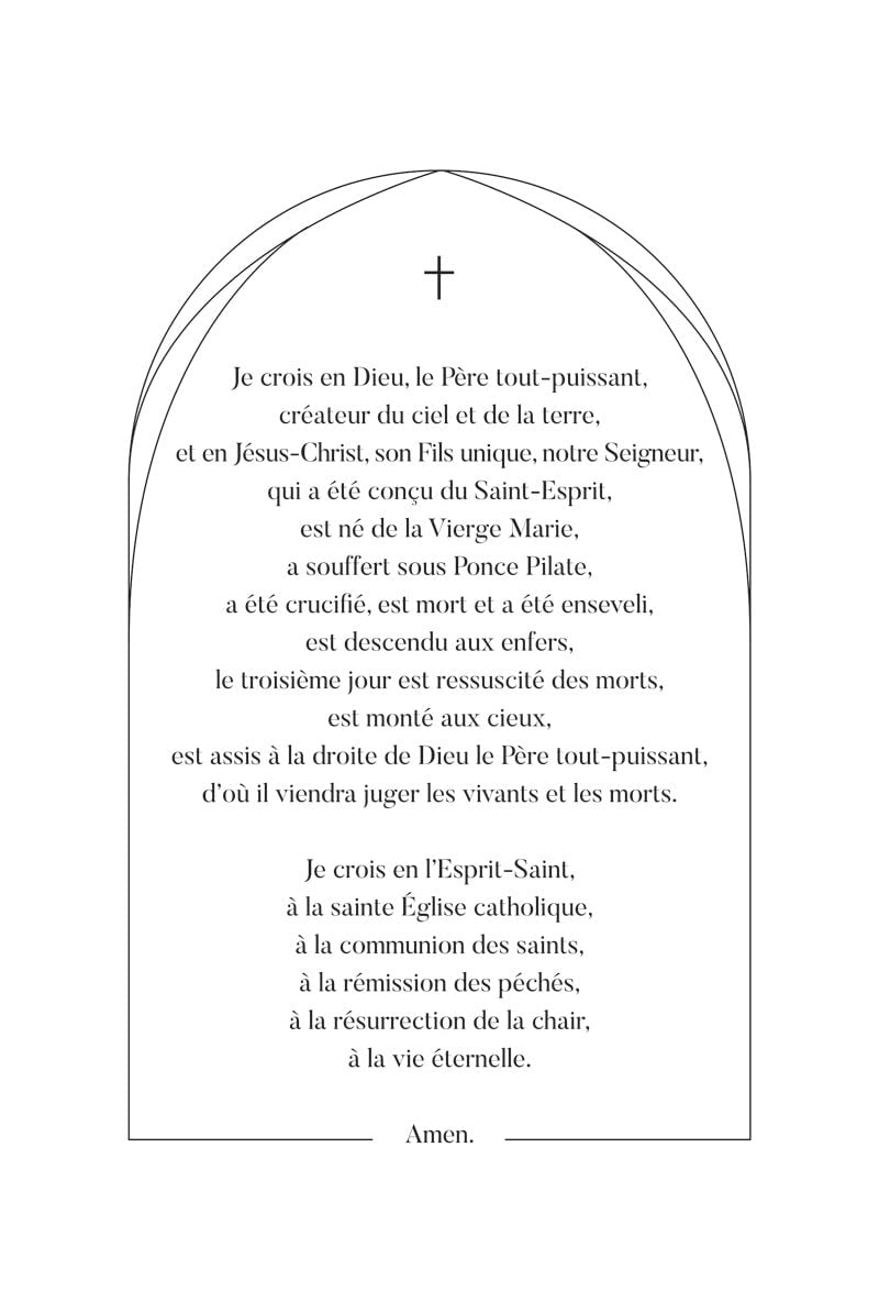 Poster chrétien illustrant la prière "le credo" en typo noir sur fond blanc, en taille 40x60cm