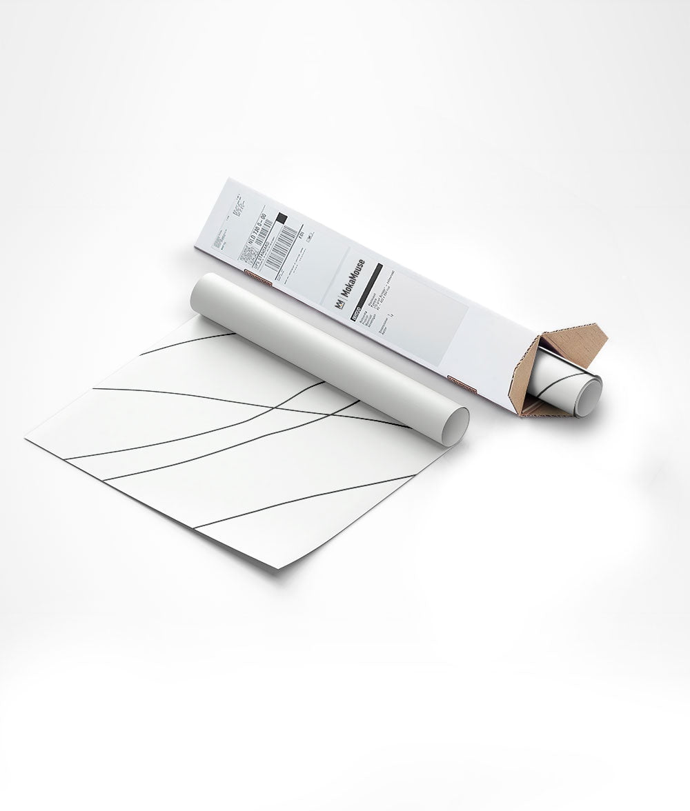 Emballage en carton de l'affiche 1 composées de lignes noire sur fond blanc.
