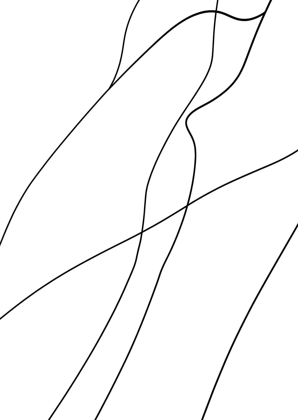 Affiche murale contemporaine composées de lignes fluides de couleur noire sur fond blanc.