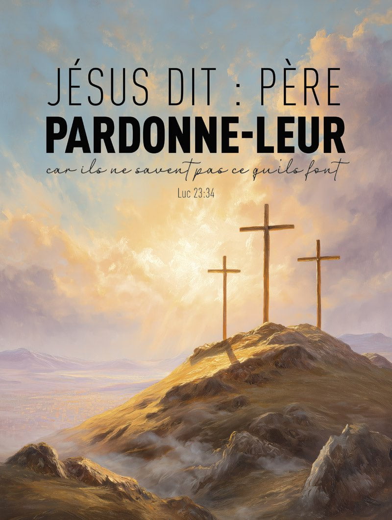 Format 30x40cm du poster chrétien de la montagne du calvaire avec verset