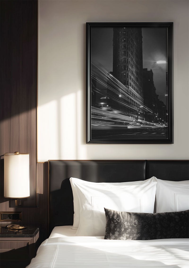 Poster photo noir et blanc de manhattan avenue de nuit encadrée dans une chambre