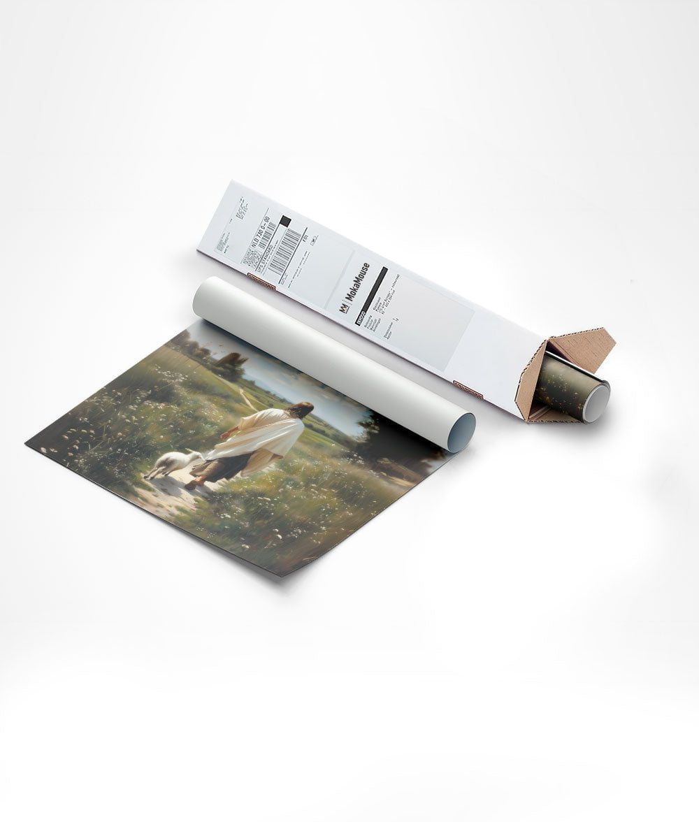 Poster verset bible jesus et son agneau dans un carton triangulaire