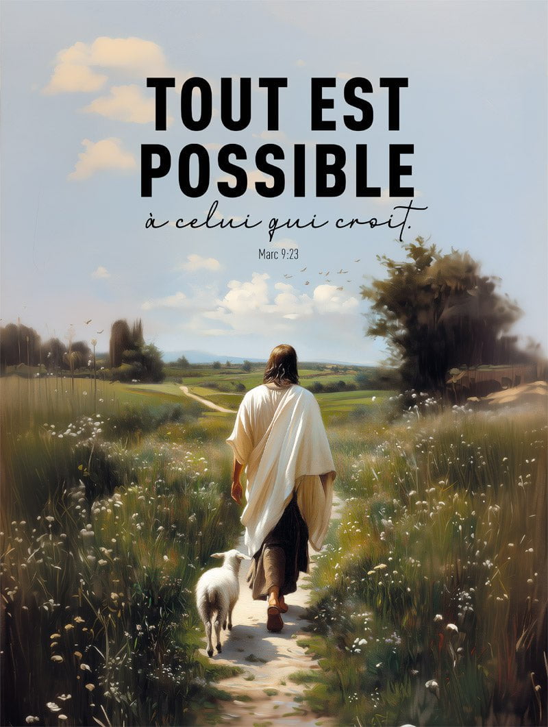 Poster verset bible jesus et l'agneau avec typo noir en format 30x40cm