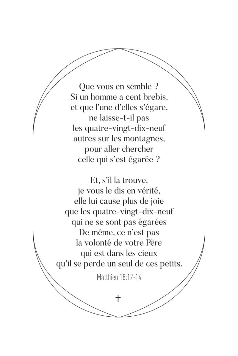 poster typographie du verset biblique de matthieu 18:12-14 écrite noir sur blanc, en taille 40x60cm