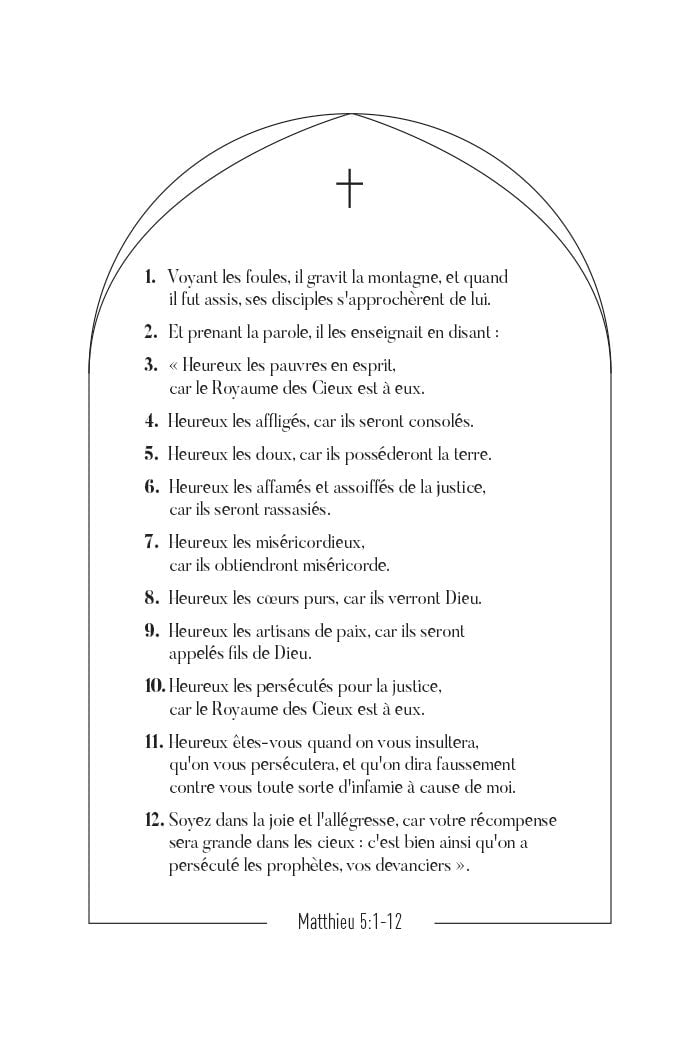 Affiche typographie verset de la bible Matthieu 5:1-12 texte dans une arche noire en format 40x60cm