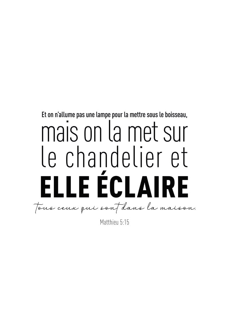 Poster citation bible matthieu 5:15 en typographie noir sur fond blanc