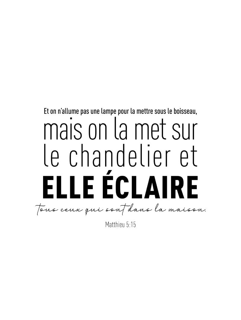 Poster citation bible matthieu 5:15 en typo noir en format 30x40 cm