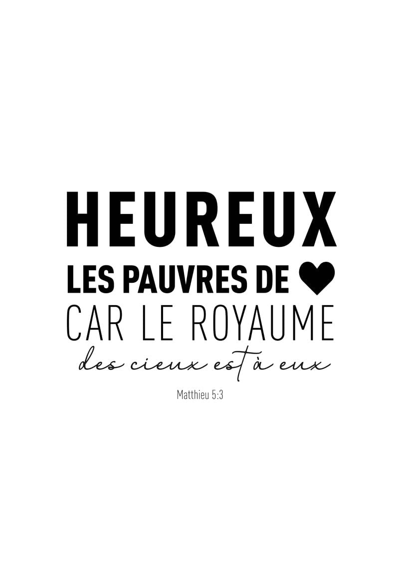 Affiche chrétienne verset de la bible "heureux les pauvres de coeur, car le royaume..."