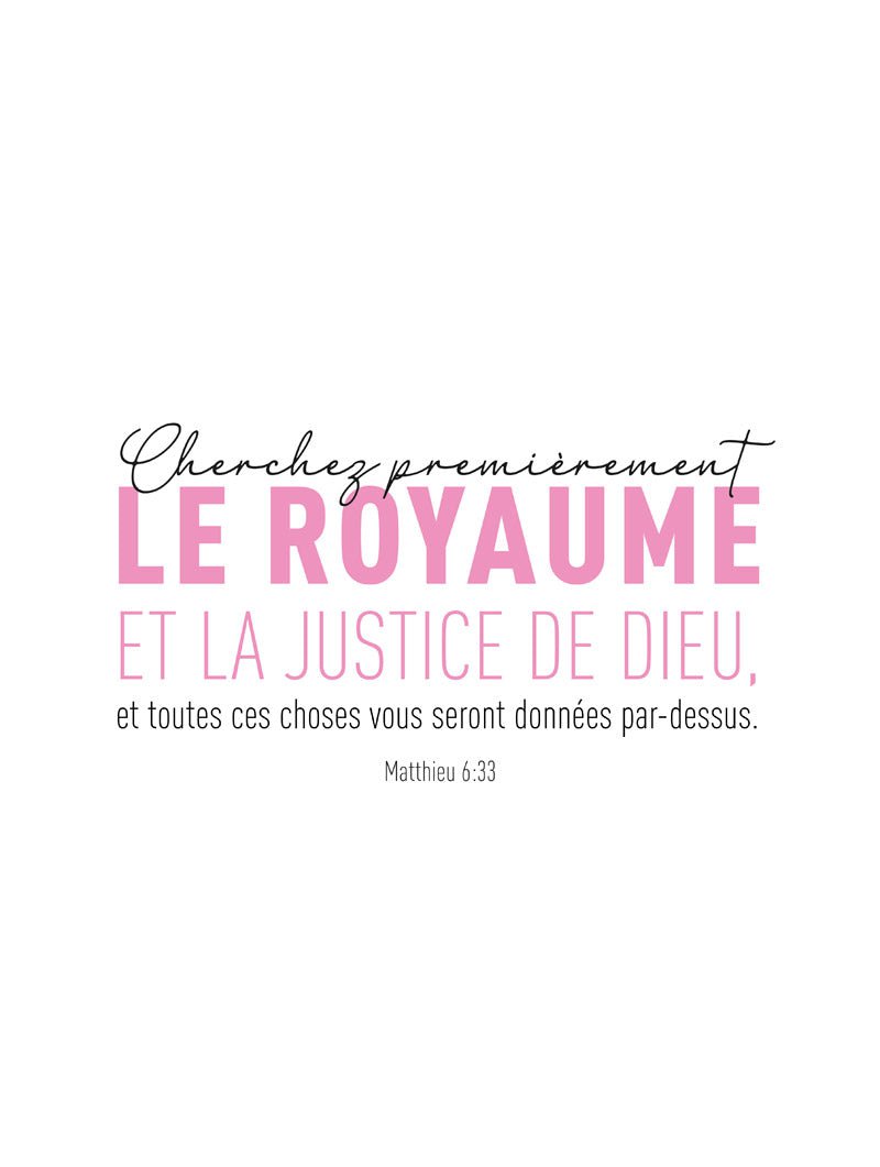 Poster biblique "le royaume et la justice de dieu" en rose en format 30x40 cm