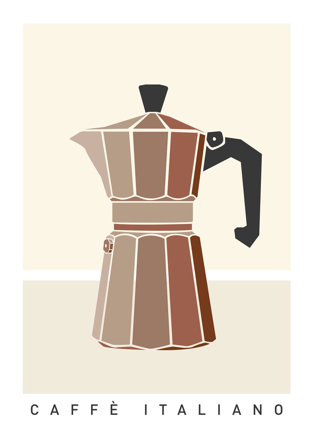 Affiche italie pour cuisine illustration minimaliste d'une cafetière moka teintes marrons