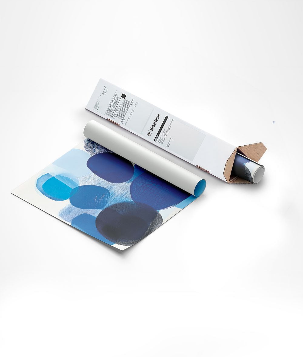 Poster formes abstraites bleues emballée dans carton triangulaire