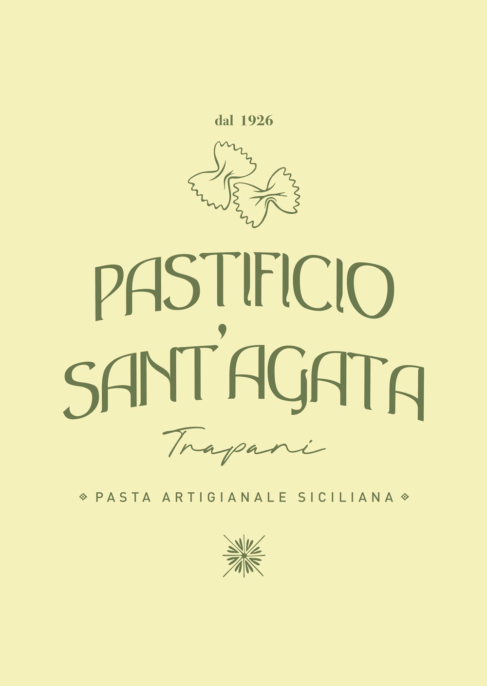 Affiche été typographie Pastificio sant'agata sur fond jaune pale
