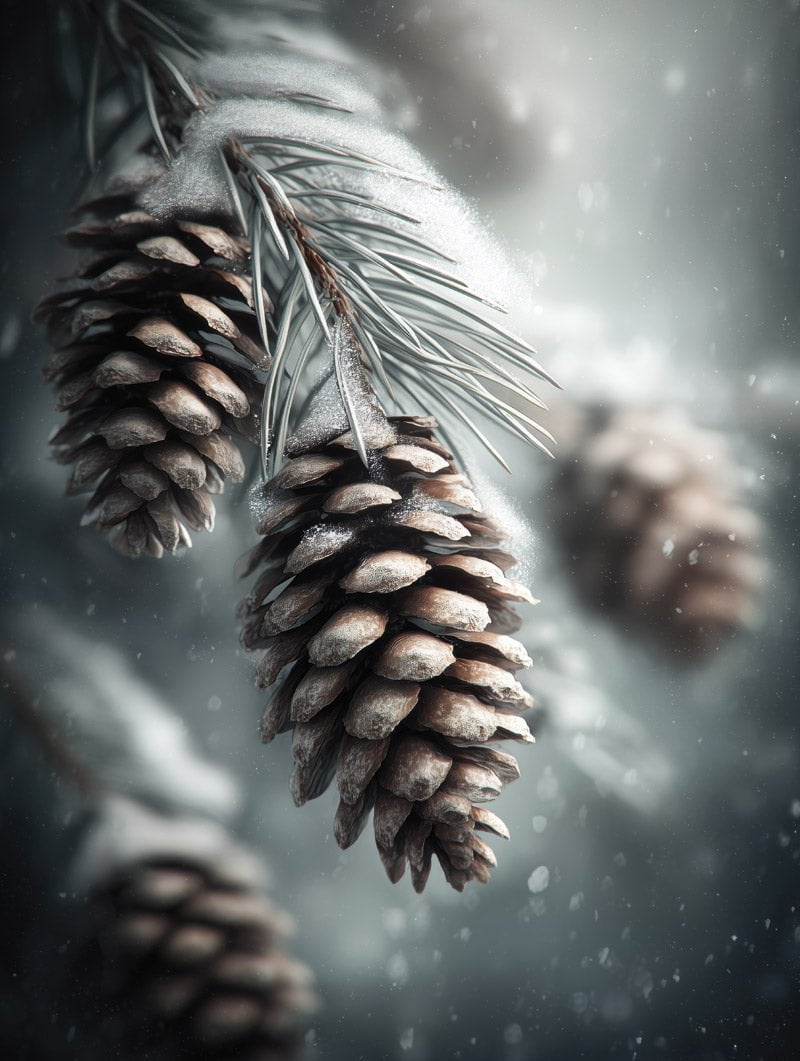 Format 30x40cm du poster noel illustration de pommes de pin sur une branche