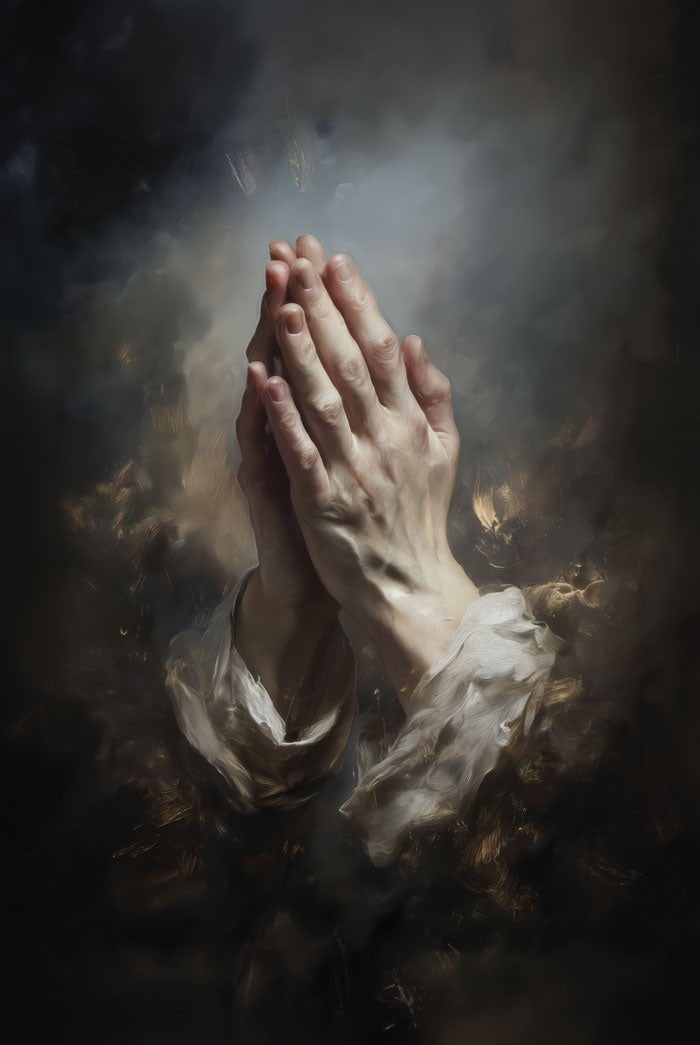 Poster d'une peinture foi et religion chrétienne mains en prière, en format 20x30 et 40x60 cm