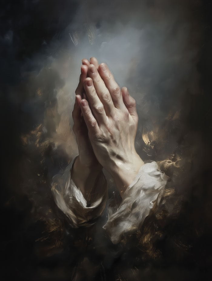 Affiche religion mains en prière en format 30x40 cm