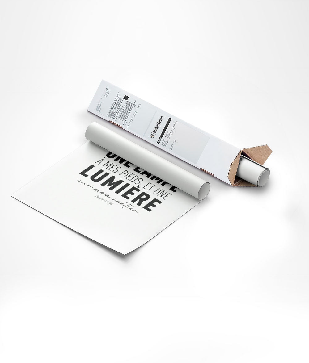 emballage du poster typographie psaume 119:105 dans un carton triangulaire