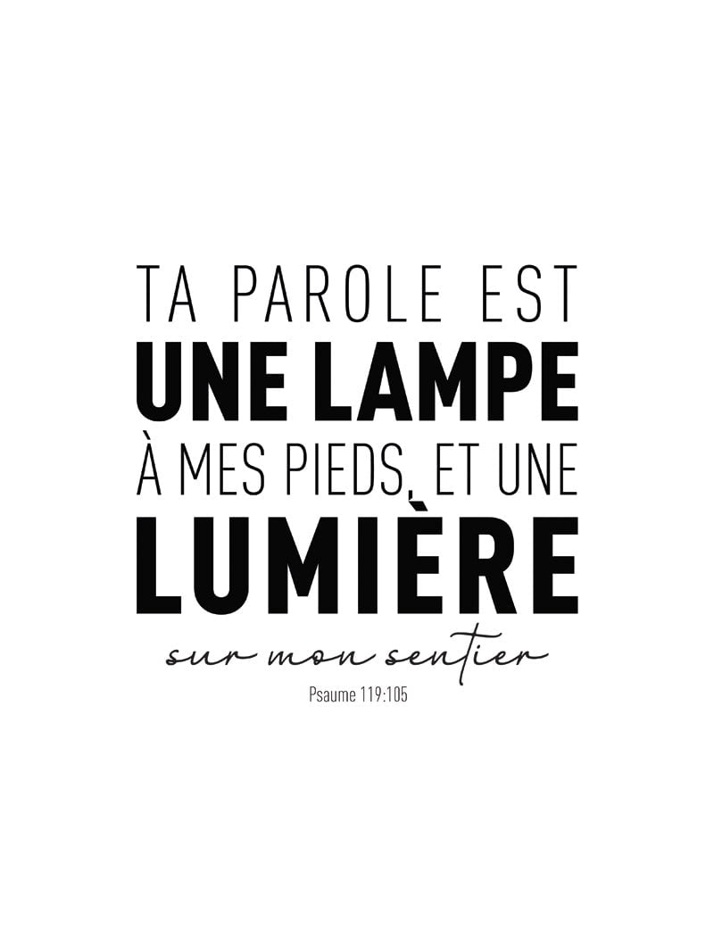 Format 30x40cm de l'affiche typographie du psaume 119:105