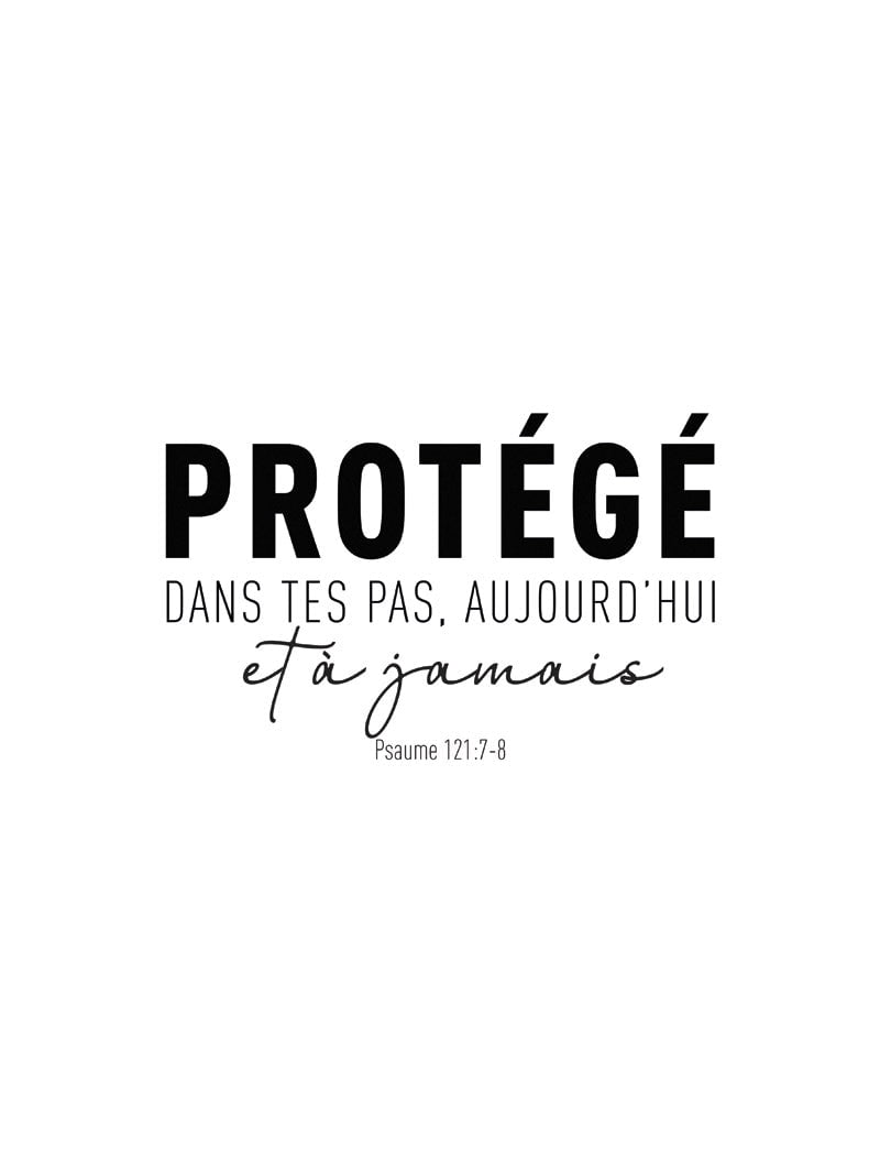 Affiche typographie verset de la bible psaume "protégé dans tes pas" en format 30x40cm