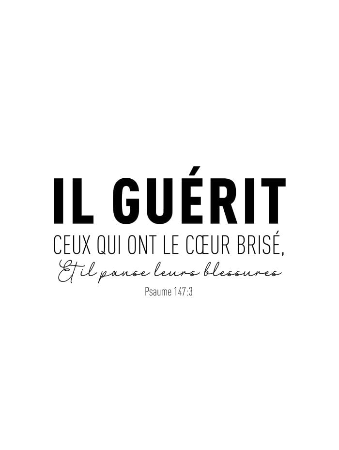 Poster chrétien verset bible psaume 147:3 en format 40x60 cm