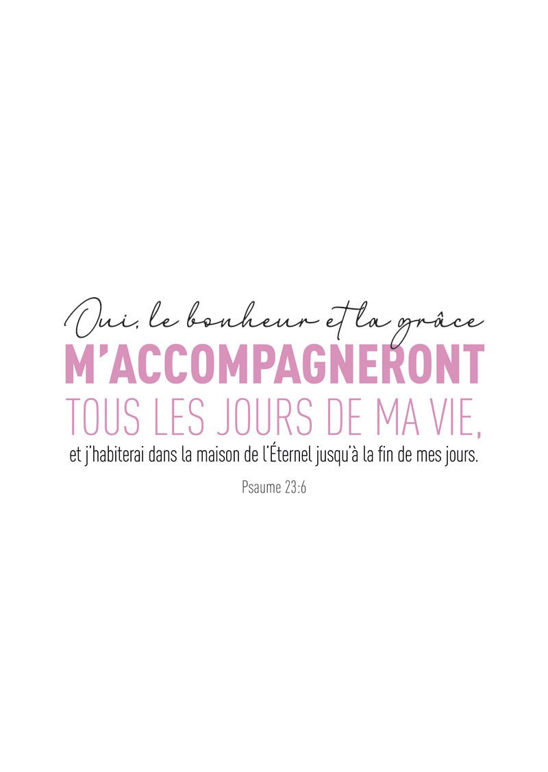 Poster religion du psaume 26:3 de la bible en coloris rose et noir sur fond blanc