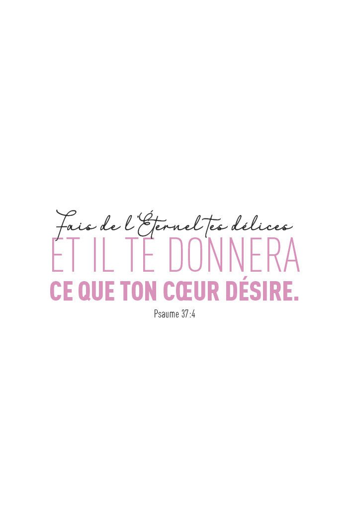Poster typographie "fais de l'éternel tes délices" psaume 24 en rose et noir, taille 40x60cm