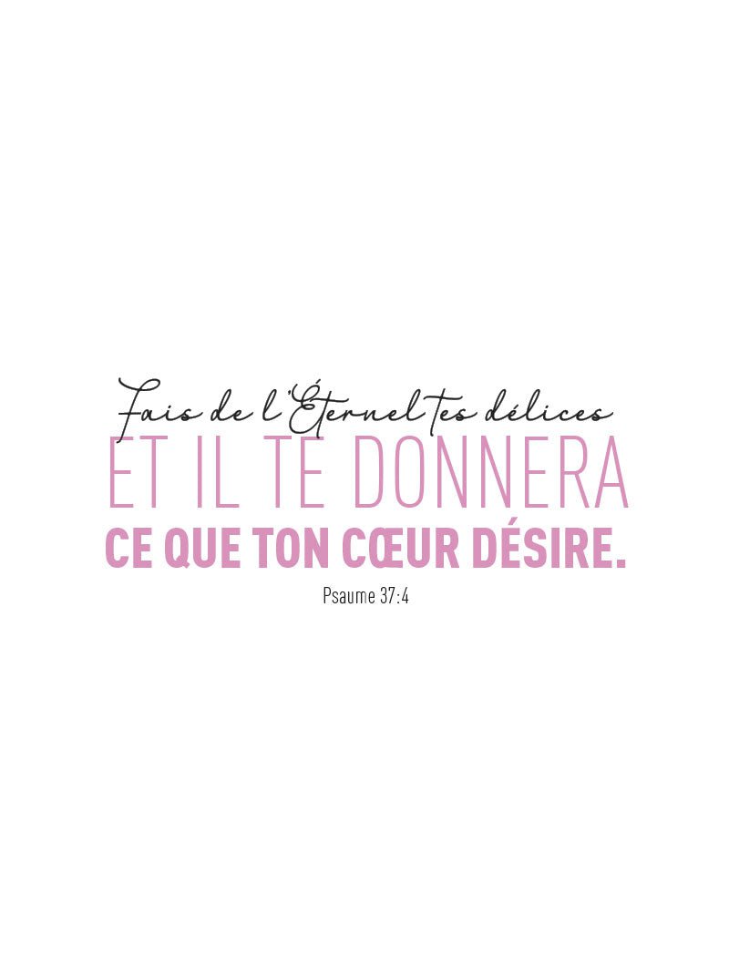 Poster religion psaume 37:4 typographie noir et rose en format 30x40cm