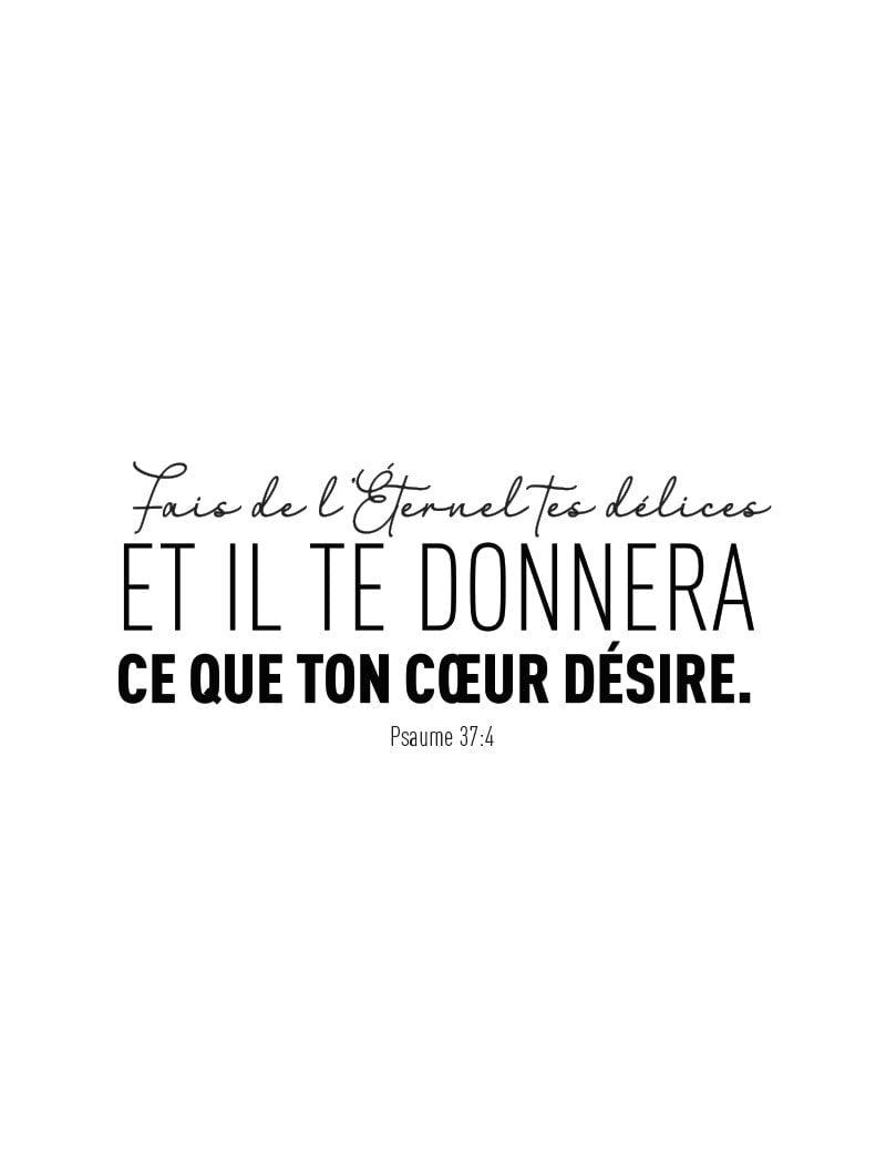 affiche typographie psaume 37:4 texte noir en format 30x40cm