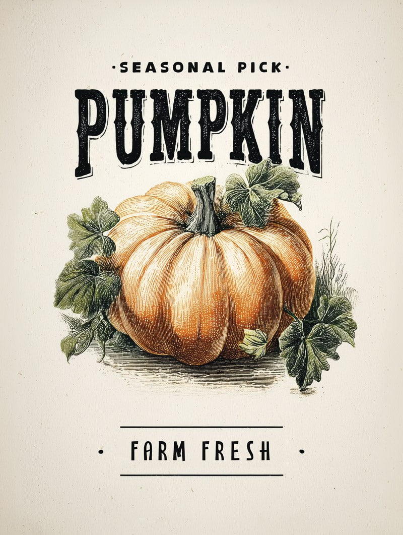 format 30x40cm du poster automne citrouille et texte en noir "farm fresh"