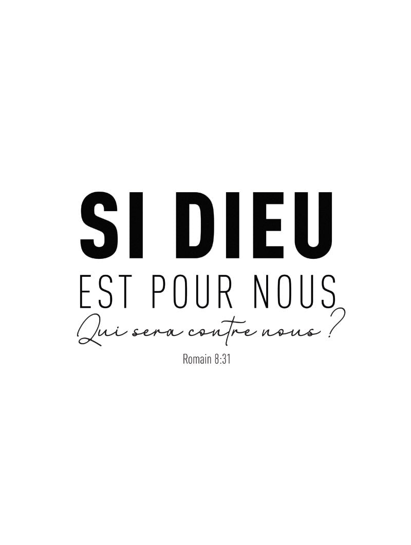 Affiche citation bible "si dieu est pour nous, qui sera contre nous?" en format 30x40cm