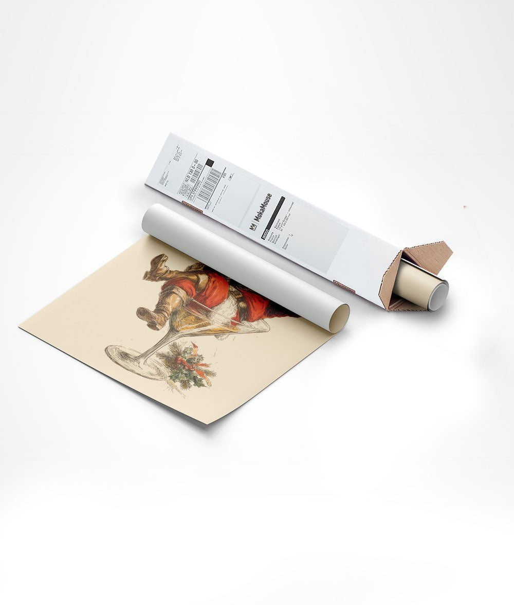 Emballage dans un carton triangulaire du poster de noel "santa cheers"