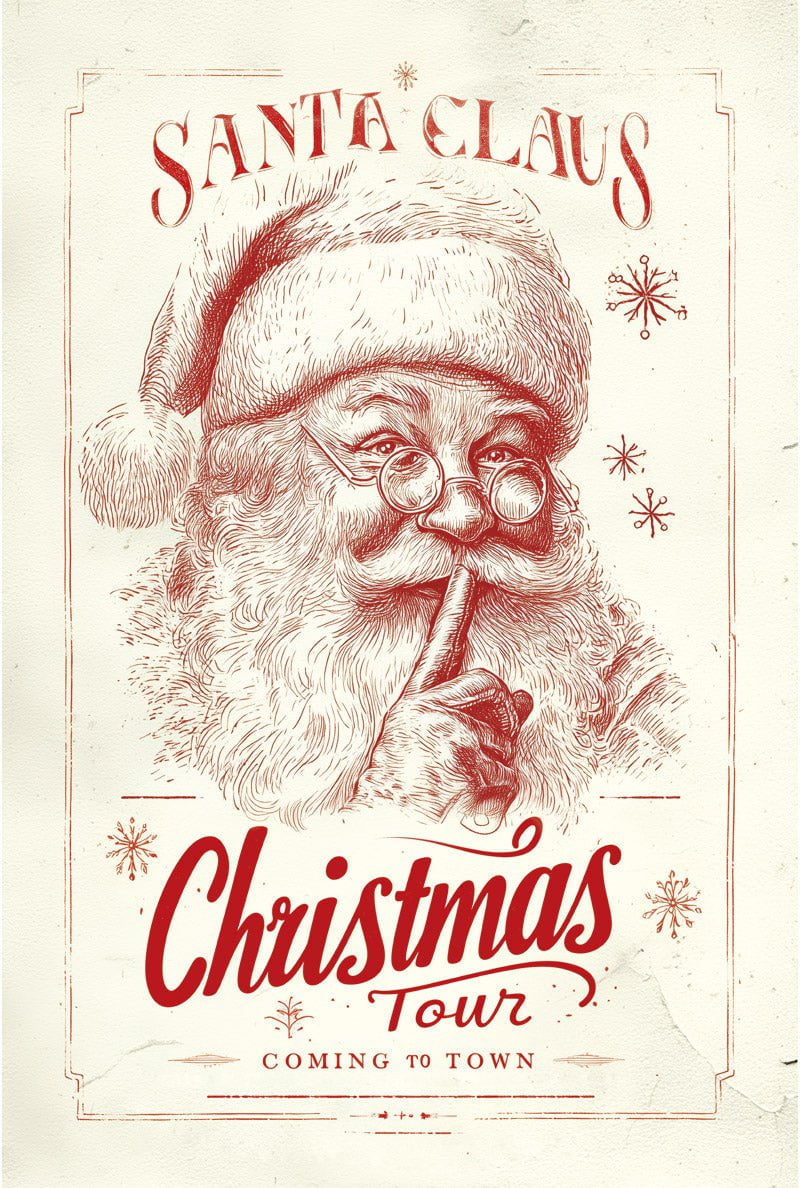 Poster fête de noel "santa claus christmas tour" dans un style rétro vintage en format 40x60cm