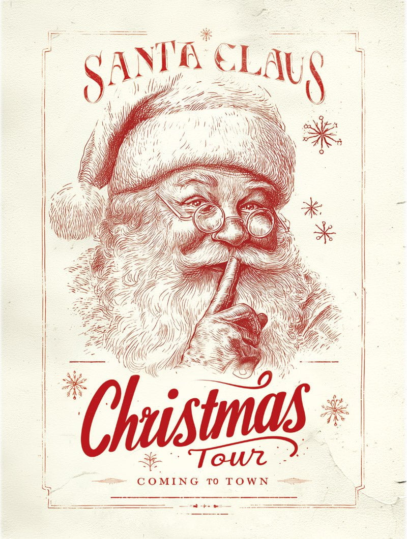 Format 30x40cm du poster de noel père noel rétro christmas tour avec typographie