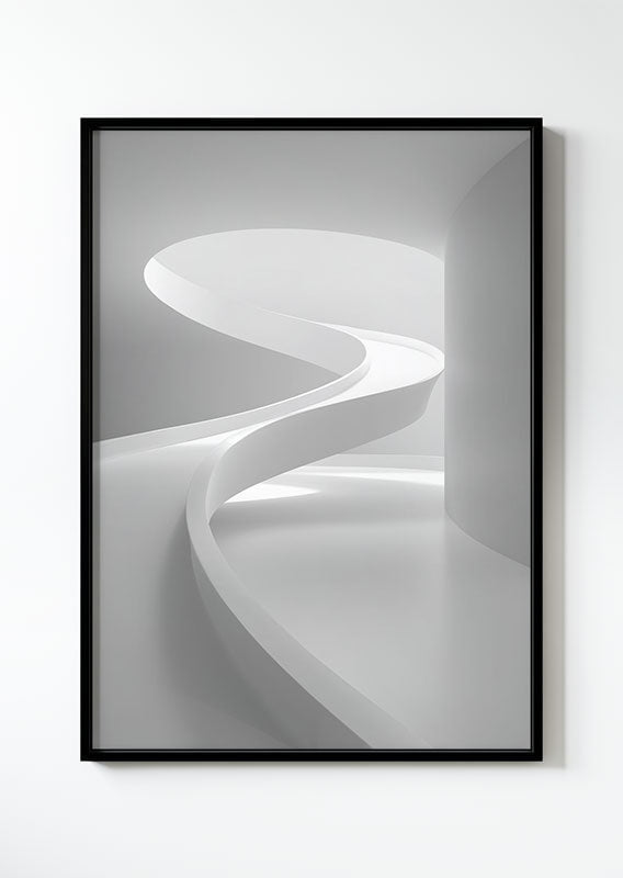 affiche photographie noir et blanc d'une rampe courbée minimaliste dans un cadre noir