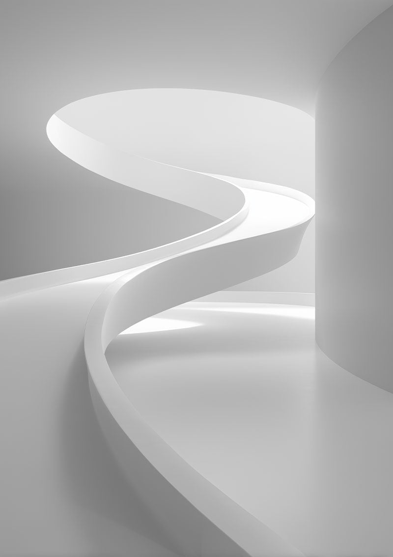 affiche photographie noir et blanc d'une rampe courbée minimaliste et futuriste