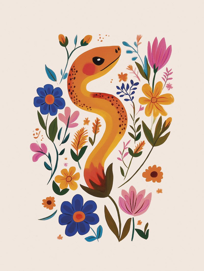 Serpent floral - Affiche Folk Art