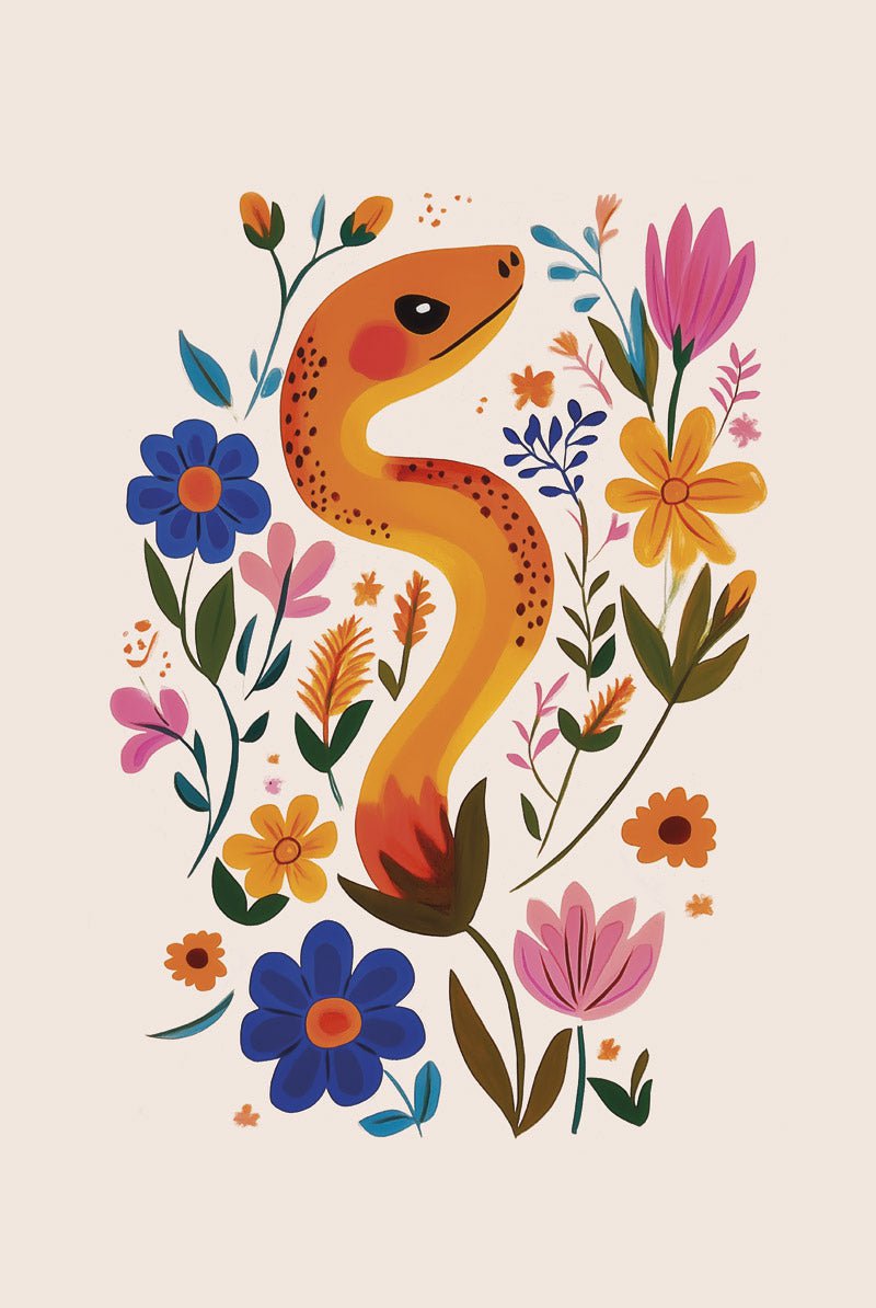 Serpent floral - Affiche Folk Art