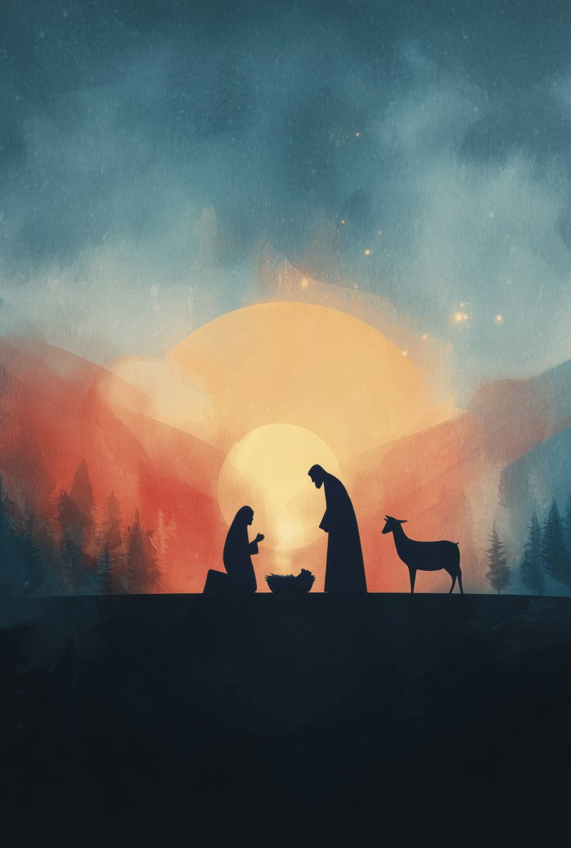 Poster chrétien représentant la naissance de jésus christ sous forme de silhouettes en taille 40x60cm