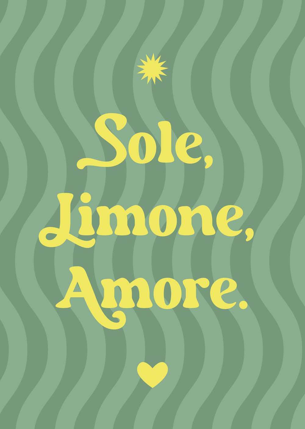 affiche citation italien sole, limone, amore sur fond vert sauge rayé ondulé