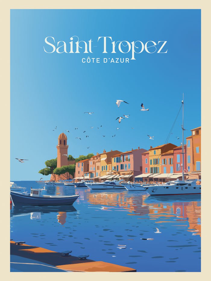 Poster illustration de st tropez format 30x40 cm