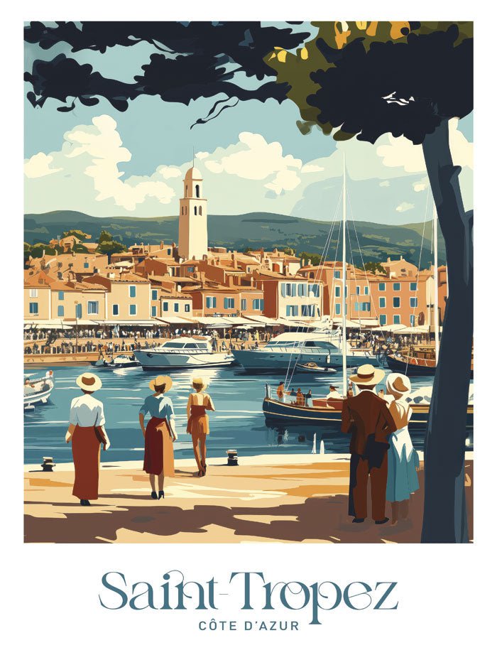 Poster ville vintage port de saint tropez