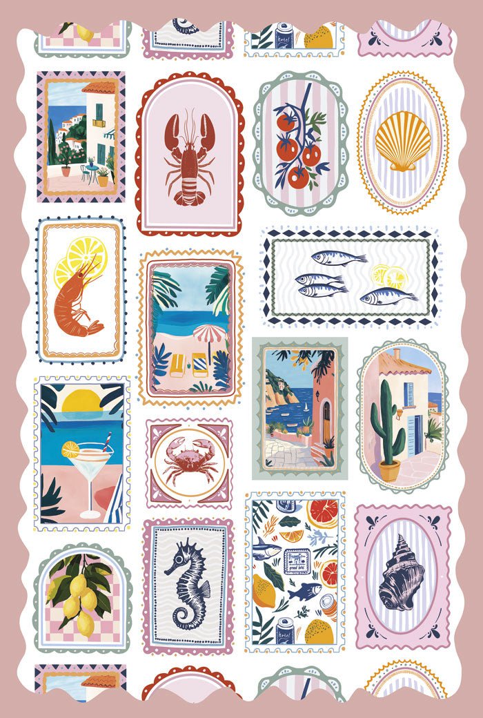 Poster été patchwork en format 20x30 avec bordure ondulée
