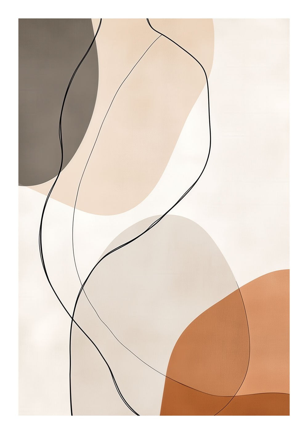 Une affiche murale minimaliste et contemporaine, de style wabi-sabi, aux couleurs neutres.