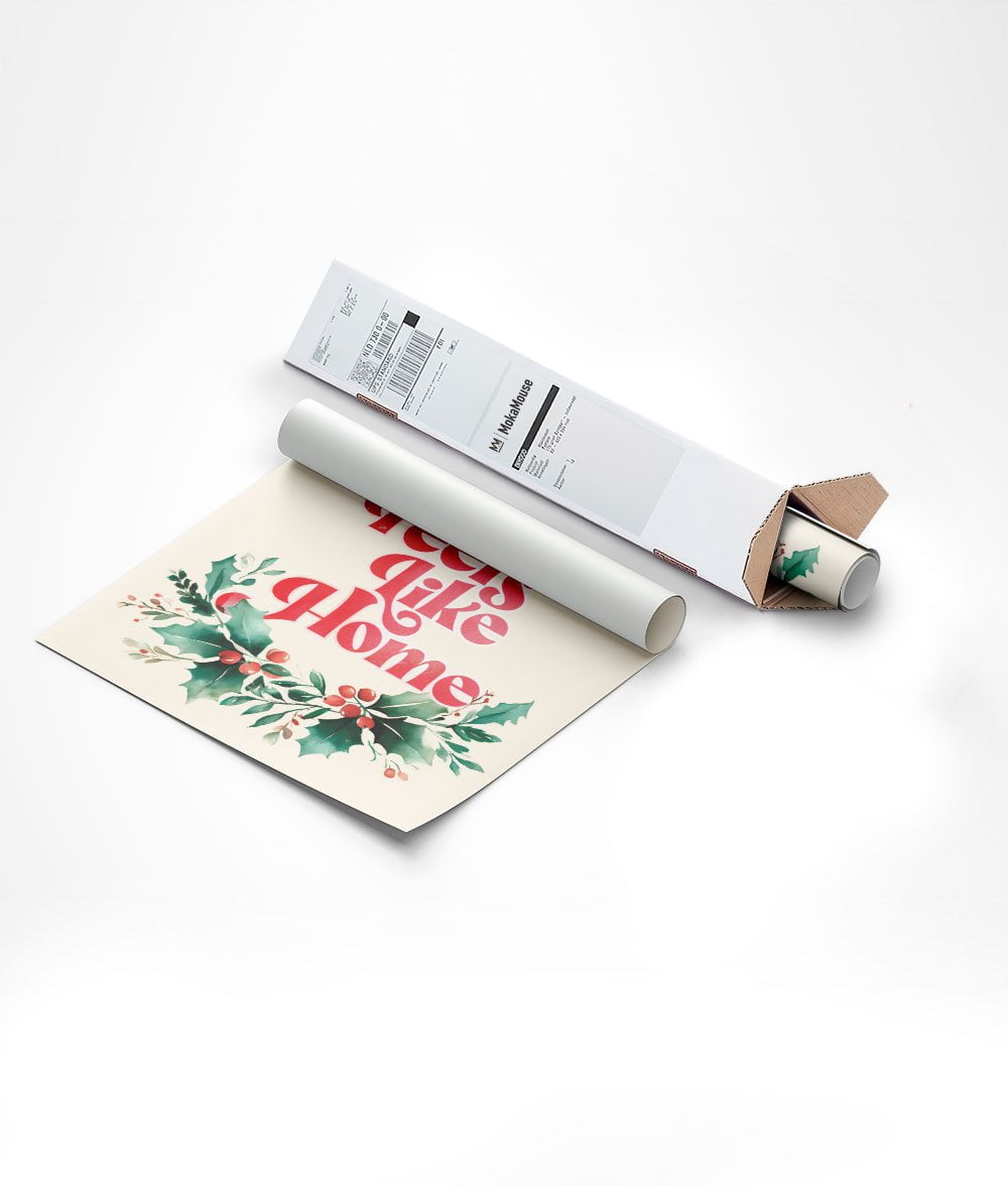 Poster de noel "where winter fells" roulée sur tube et emballée dans un carton triangulaire