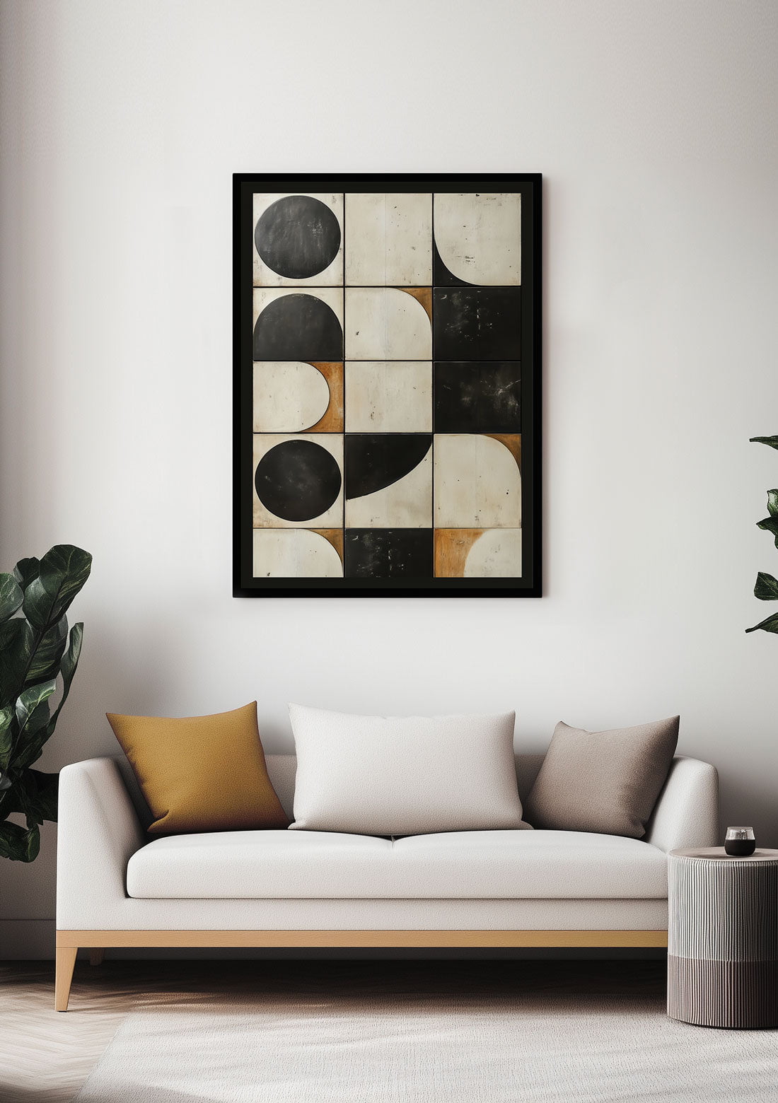 Affiche bauhaus composition typique mise en situation dans un salon.