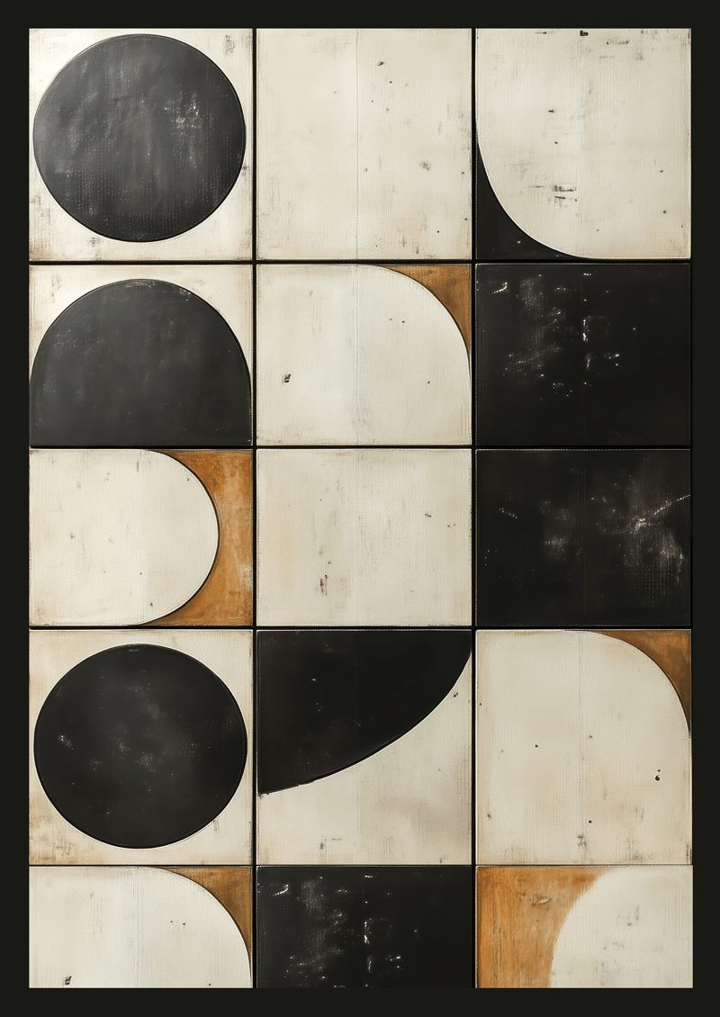 Affiche bauhaus composition typique ocre crème et noir.