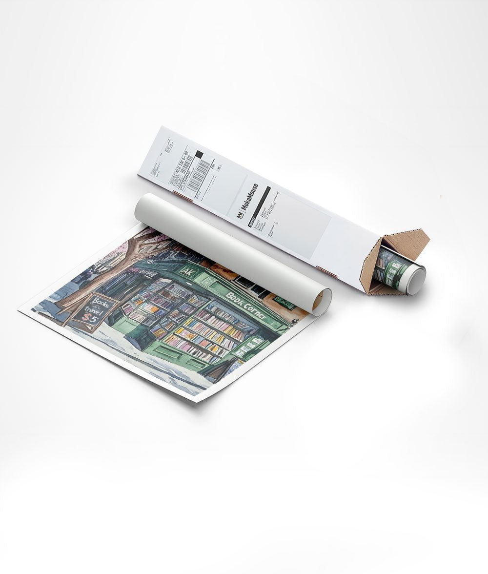 Emballage dans un carton triangulaire de l'affiche libraire new yorkaise.